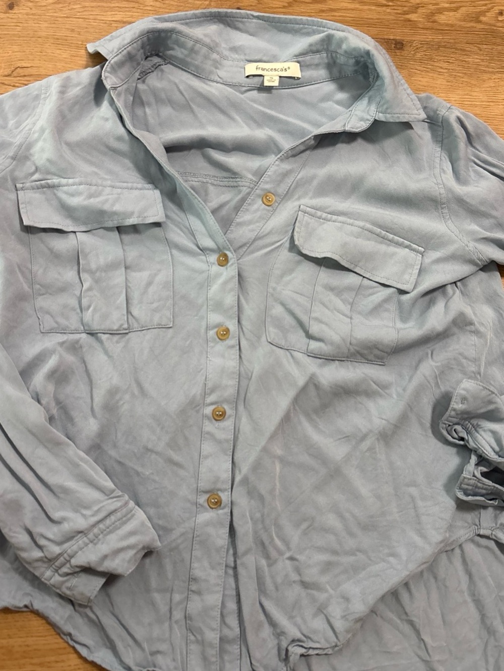 Francesca's Dusty Blue Utility Button-Down Shirt